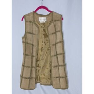 VTG Suede Lattice Tunic Vest Womens Size 8 Brown Boho‎ Festival
